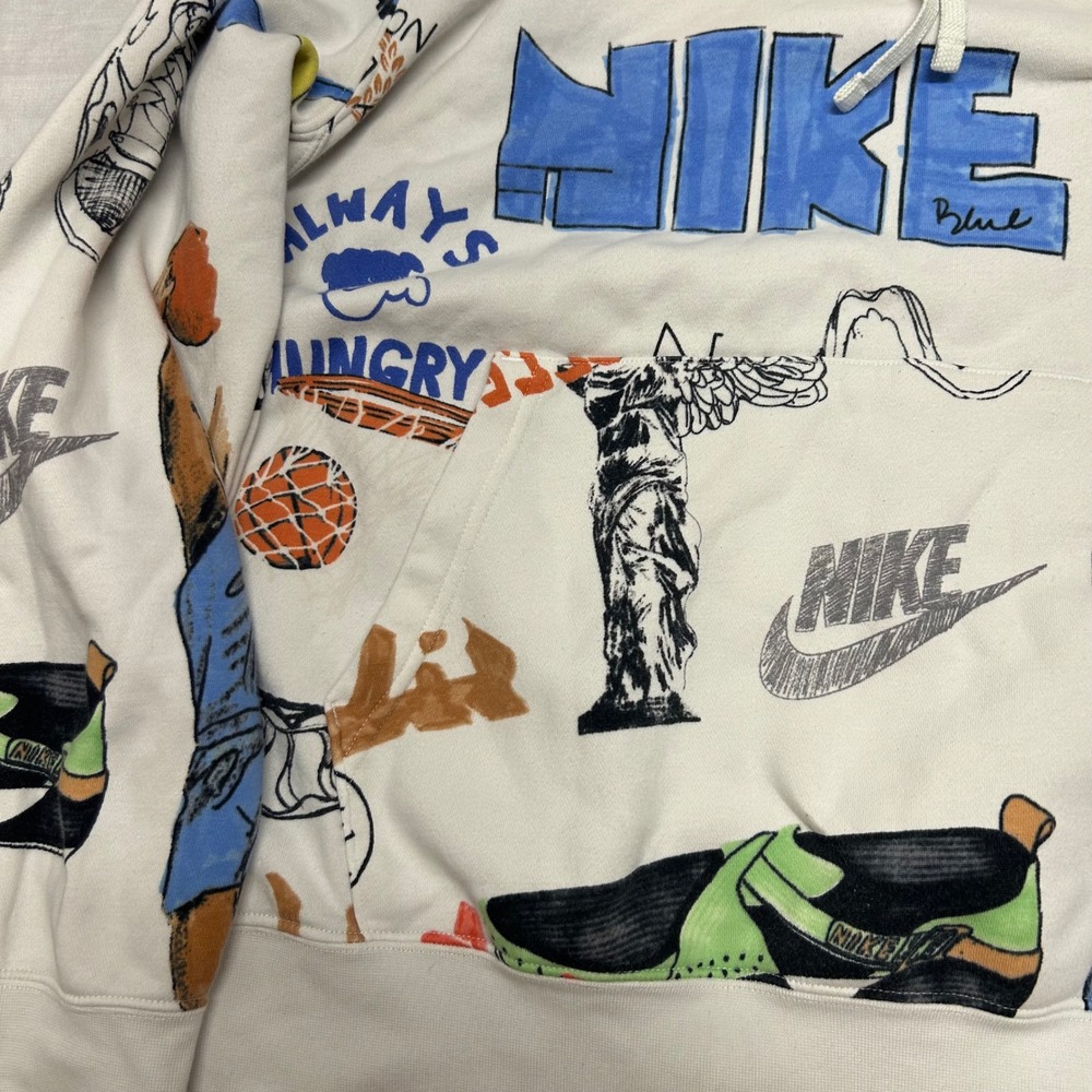 Nike Sportswear Club Sketched Graphic Hoodie Cream FV1921-133 Mens Large - Picture 8 of 11